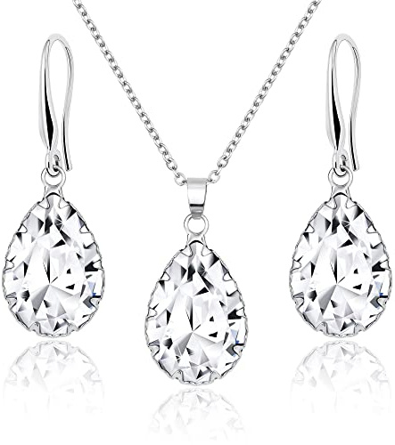 Linawe Schmuck Set Schmucksets, Ohrringe Silber Set Ohrringe Hängend Damenohrringe, Kette Halskette Kettenanhänger Silber Anhänger, Brautschmuck Hochzeiten Modeschmuck Jewelry