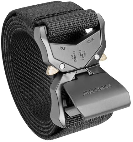 JUKMO Taktischer Gürtel, Militär Wandern 3,8cm Arbeit Gürtel mit Schwere Schnellverschluss Schnalle (Schwarz, 125cm)