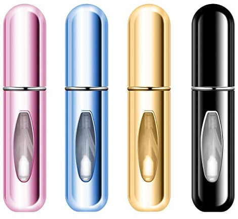 Leikedun 4 Stück 5ml Parfümzerstäuber Nachfüllbar Leer Reise Parfüm Zerstäuber, Mini Portable Sprühflasche mit Fenster für Handtasche, Reisen, Ferien, Flugreisen (4pc 5ml)