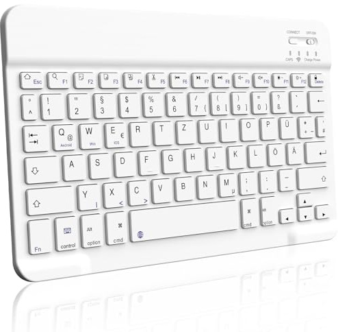 aoub Kabellose Tastatur mit deutschem QWERTZ Layout für iPad Pro/Air/Mini/iPad 11/10,9/10,5/10,2/9,7 Zoll/Samsung, Tablet, Android, Smartphones, Ultraflache tragbare Tastatur, Weiß
