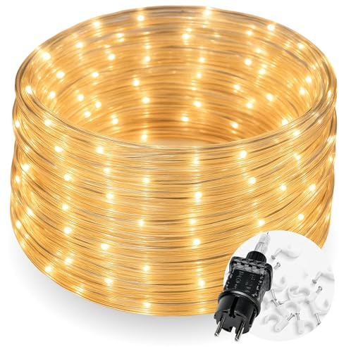 CozyHome Lichterschlauch aussen 200 LED - 8 Modi & Timer - 12m mit Stecker Strombetrieben Warmweiß I Lichtschlauch außen Schlauchlichterkette für outdoor 10m Leuchtschlauch Lichterkette Lichtschläuche