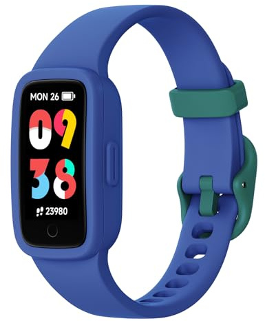 BIGGERFIVE Vigor 3 Kinder Fitness Armband Uhr mit AMOLED Display ohne App & ohne Smartphone, 3ATM wasserdicht, Pulsuhr, Schlaftracker Fitnessuhr, Sportuhr Schrittzähler für Kinder 5-12 Jahre, Blau