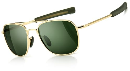 SUNGAIT Herren Militär Sonnenbrille Polarisierte Pilot Style - Bajonett-Tempel Gold/Grün A285