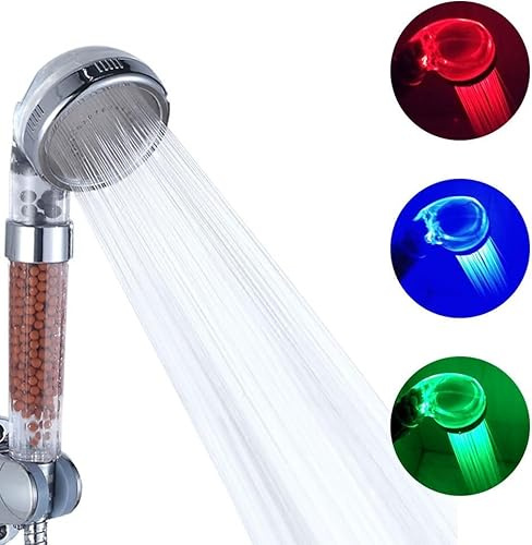 Comely Led Handbrause Duschkopf, LED Handbrause mit Farbwechsel Duschkopf LED Temperatur Gesteuert mit 3 Farben ändern für Badezimmer, Sparduschkopf (Duschkopf ohne Schlauch), Chrom