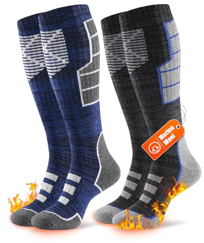 Niofind Merino Skisocken Herren & Damen, 2/4 Paar, warme Wintersocken | Wollmischung mit Vollfrottee-Polsterung, feuchtigkeitsableitend und kniehoch; für Skifahren, Snowboarden und Wandern
