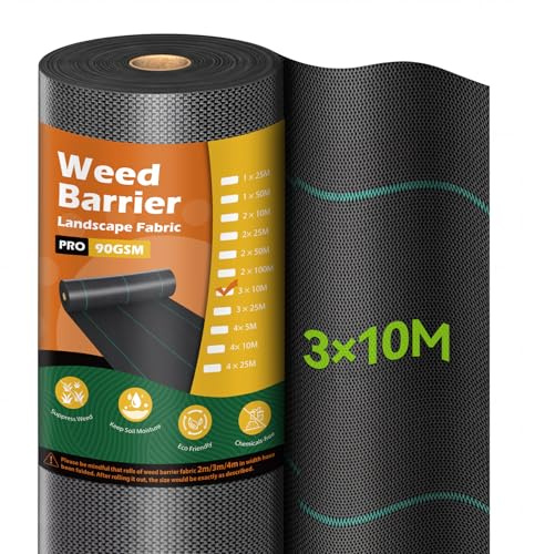 iropro Unkrautvlies Gartenvlies 3m x 10m,30m² Unkrautflies für Garten Unkrautfolie Wasserdurchlässig 90g/m² Reißfestes Unkrautgewebe Rolle Unkrautfolie,Anti Repousse,Hohe UV-Stabilisierung