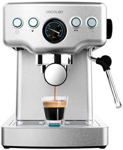 Cecotec Espressomaschine Barista Power Espresso 20 Barista Mini, 1465 W | 20 Bar, Manometer und Thermoblock, Schwenkbarer Dampfauslass und Doppelauslaufarm, 1,8L Fassungsvermögen