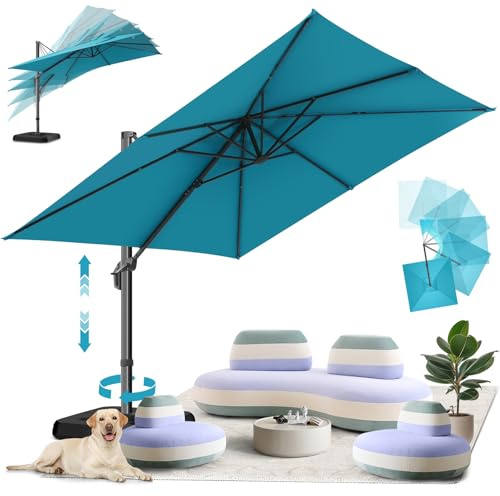 Hotime Sonnenschirm 300cm Aufgewertet und Gewichtet Ampelschirm 300cm mit 360° Drehung und 5 Winkelverstellung,Sonnenschirme Aluminium Gestell Gartenschirm für Garten Terrasse Balkon,27.5kg(Hellblau)