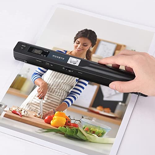 MUNBYN [Handscanner ] Auflösung s/w und Farbe Dokumentenscanner/Scanner Mobil / 900DPI Wireless Tragbarer A4 Scanner mit Karte JPG und PDF Format -16G Micro SD- Schwarz