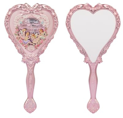Flower Knows Midsummer Fairytales Handspiegel – Vintage-Herz-Handspiegel, elegante Prinzessin mit langem Griff, Geschenk für Mädchen & Damen (Milky Pink)