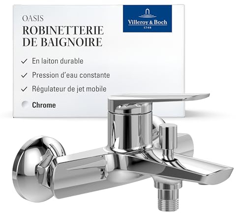 Villeroy & Boch Oasis Badewannenarmatur, Aufputz Montage – Chrom | Rückflussschutz, mit Strahlregler, Umstellfunktion, TVT11500100061
