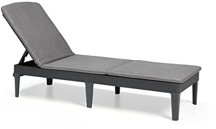 Keter Jaipur Sonnenliege für den Garten mit verstellbarer Rücklehne, klappbare Gartenliege, grau, Liege in Rattanoptik mit Auflage, 187 x 58 x 29 cm