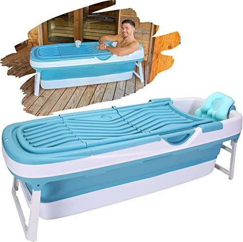 CRS Faltbare Badewanne Erwachsene XXL 158 cm – Mobile Klappbadewanne, Blau