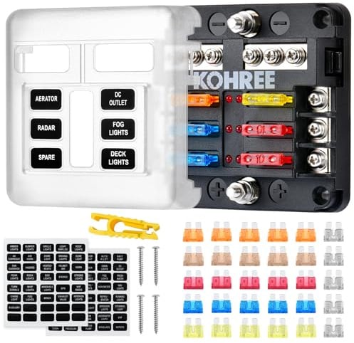 Kohree 6 Fach kfz Sicherungshalter, Sicherungshalter 12 Volt, DC 12V Sicherungskasten 100A mit 30pcs Flachsicherungen, LED-Anzeige, Schutzabdeckung Sicherungsdose Sicherungsträger für Auto Boot SUV