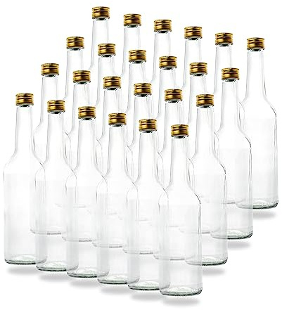 Flaschenbauer - 24 kleine Glasflaschen 500ml (0,5 l) mit PP28 Schraubverschluss gold - leere Flaschen zum Befüllen