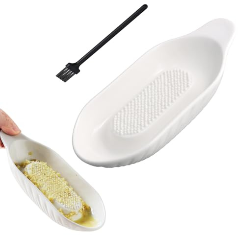 Ziyonix Keramik Reibe, 20,5 x 9cm Ovale Apfelreibe mit Bürste Reibe für Babynahrung Obstreibe Gemüsereibe Wasabireibe für Knoblauch, Ingwer, Apfel und Zitronen, Spülmaschinenfest