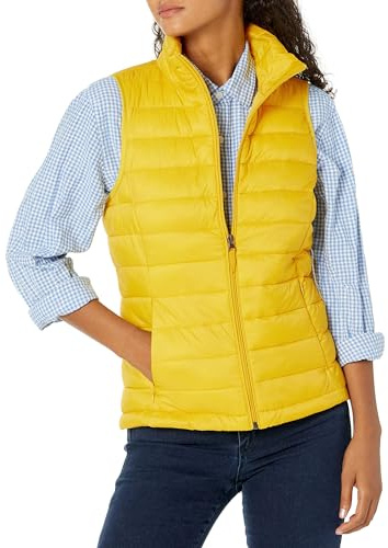 Amazon Essentials Damen Leichte wasserabweisende und packbare Steppweste, Gelb, XL
