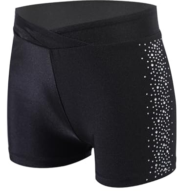Miaeowve Kinder Shorts Mädchen Strass Glitzer Gymnastik Tanzhose High Waist Kurze Hose Leggings Hot Pants Wettbewerb Tanzkleidung Für 5-16 Jahre Schwarz 146-152