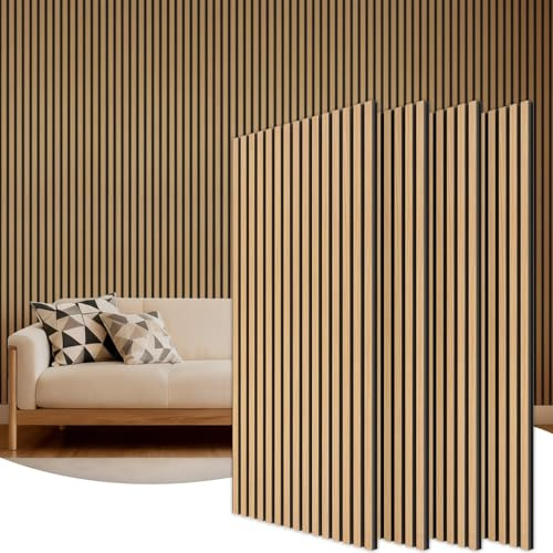 TONOR Akustikpaneele holz, 4 Stück 120 x 60cm - 2,88m² Wandpaneele holz Holzpaneele wand als Schallschutzplatten, Wandverkleidung Holzoptik für Wanddeko Wohnzimmer, Büro, Küche, Teak