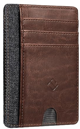FINTIE Flache Geldbörse Kartenetui, Premium Kunstleder RFID-Blocker Slim Geldbeutel Kreditkartenetui mit ID-Fenster und Schnellzugriff-Fach für Herren Damen, Braun