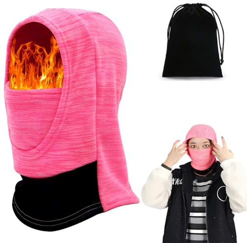 ZYNERY Sturmhaube Winter, Kinder Thermo Fleece Sturmhaube 6-13 Jahre, Multifunktionale Winddichte Warm Fleece Schlupfmütze, Sturmmaske Mütze mit Halswärmer für Jungen Mädchen, Winter Outdoor Sport