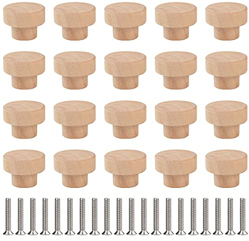 Leikedun Möbelknöpfe, 20 Stück, runde Holzknöpfe und Griffe, Holzschubladengriff, Holzknöpfe, Wohnaccessoire für Schranktür, Schublade, Schrank, Schuhkarton, 35 x 25 mm