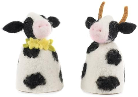 ETC Baden dekorativer niedlicher Eierwärmer schwarzbunte Kuh mit Blümchen und Hörnern im 2-er Set