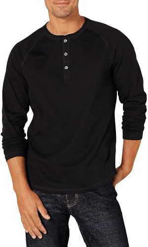 Amazon Essentials Herren Langarm-Henleyshirt aus 100% Baumwolle