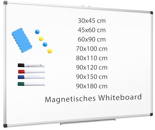 XIWODE Magnetisches Whiteboard 90x60 – Große Magnettafel zum Aufhängen 60 x 90 cm, Silberner Alurahmen, Abwischbare Magnetwand und Stiftablage, Magnetic Tafel für Schule, Haus & Büro