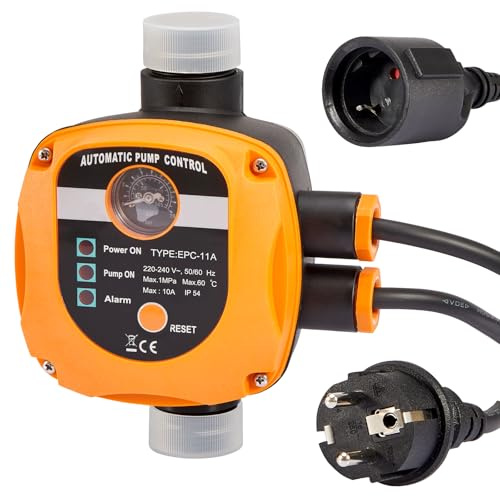 Gedlex Elektronische Druckschalter Wasserpumpe, Druckwächter Wasserpumpe | Max. 10 Bar, Pumpensteuerung Druckpumpe Wasserdicht IP54, Gartenpumpe Durchflusswächter 220-240V mit Stecker