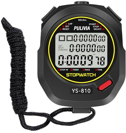 PULIVIA Stopwatch Sports Timer 10 Laps/Splits with Recall Countdown Timer Clock Alarm Calendar, Large Display Stop Watch for Coaches Running Sports Training
