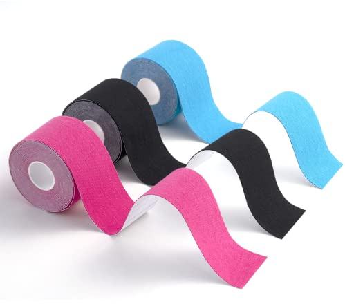 Carehabi Kinesiotape, Sporttape für die Muskeln, 5 m x 5 cm, 3 Rollen Kinesiotapes Wasserfest & Elastisch für Sport (Blau+schwarz+pink)
