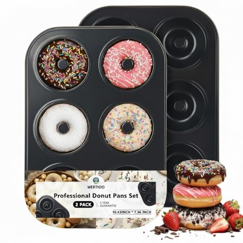 WERTIOO Kleine Donut Backformen Set – 2 Stück mit 6 Mulden aus hochwertigem Kohlenstoffstahl – Antihaftbeschichtet & spülmaschinengeeignet Für Donuts, Bagels & Kuchen – Ofen & Gefrierschrankgeeignet