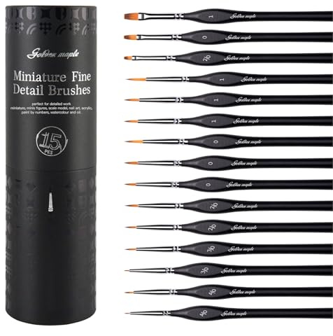 Golden Maple Pinselset, 15PC Miniatur Pinsel Set Mini Feine Detailkünstlerpinsel, Pinselset Acrylfarben für Modellbau Acryl, Aquarell, Malen nach Zahlen Pinsel