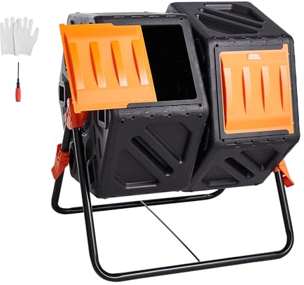 VEVOR Tumbling-Komposterbin Komposter Tumbler 140 L, Trommelkomposter Drehbar Doppelraum Tumbling Komposter 785 x 605 x 795 mm, 40 kg Belastbarer Garten Kompostbehälter inkl. Handschuhe