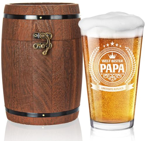 LIGHTEN LIFE Papa-Geschenke,Papa-Bierglas in Fassbox,Geschenk Vatertag,Geschenk zum Vatertag Geburtstagsgeschenk
