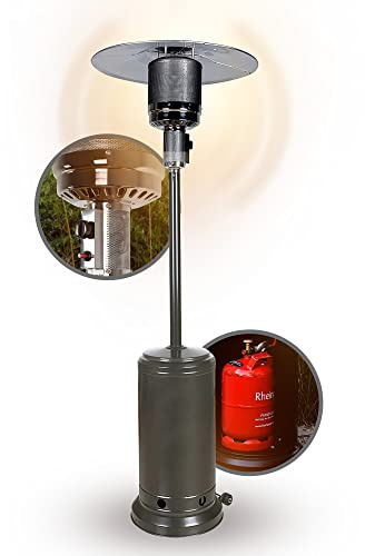 APANA 14 kW Gas Heizpilz Bellamente ONE – Terrassenheizer mit Abschaltautomatik, Umkippsicherung, Gasheizstrahler für außen, Anthrazit, Outdoor Heizstrahler, Transportrollen Balkon Garten