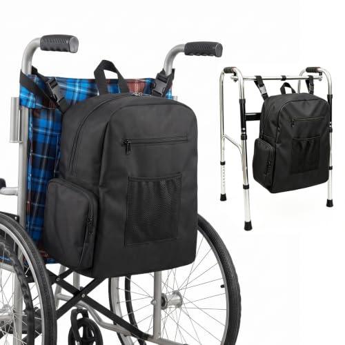 Oxford-Tuch Rollstuhltasche für Stuhllehne mit Taschen, Mobilitätsgeräte, Zubehör, großer Rollstuhl-Rucksack, Aufbewahrungstasche, passend für die meisten Rollstühle