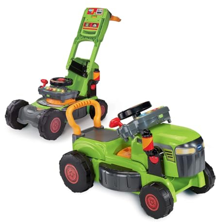 VTech - Super Traktor Magi Rasenmäher grün – Rutschauto Baby 3 in 1 – Traktor Rasenmäher Kinder – Skalierbares Spiel – Spielzeug zur Erziehung und Motorik für Kinder – Geschenk für Babys ab 1 Jahr
