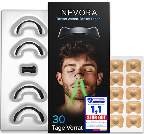 Nevora® Magnetische Nasenklammer | 30 Tage Vorrat | Starker Kleber | Nasenpflaster Magnet gegen Schnarchen | Nasendilatator Sport | Nasenspreizer Schnarchstopper | Nose Strips anti schnarch (Schwarz)