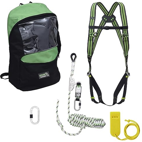 Kratos Safety Absturzsicherung Set, 10m Auffanggerät, Gurt, Karabiner, Rucksack, Signalpfeife