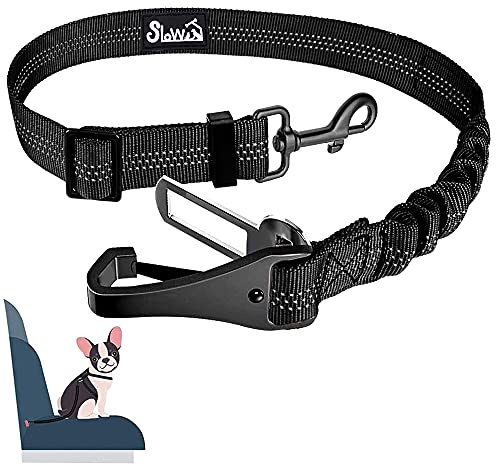 Eyein Hunde Sicherheitsgurt für Auto, Verstellbare Hundegurt fürs Auto mit Elastischer Ruckdämpfung, 3 in 1 reflektierend Hunde Anschnallgurt für alle Hunderassen & Autotypen, 70cm (Schwarz)