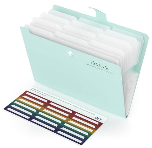 Dokumentenmappe A4, Fächermappe A4,12 Taschen Mappe Mit Etiketten, Mappen Ordnungsmappe Ordnersystem a4 Fächermappe Erweiterbar Ordner Mit Druckknopf Für Zuhause, Büro, Schule (Hellgrün)