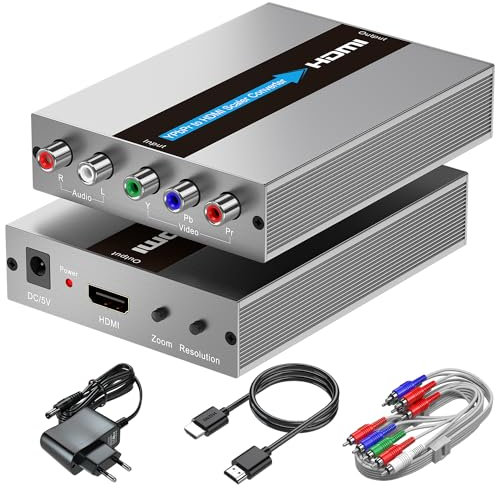 Komponente mit Skalierungsfunktion + Zoomfunktion und HDMI-Kabel im Lieferumfang, YPbPr auf HDMI-Konverter für DVD/NGC/Wii/VHS/PS2 (nicht für 240P-Spiele)