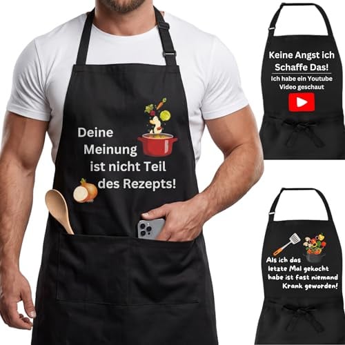 Kochschürze Damen & Herren | Geschenkidee | Verstellbar & Wasserabweisend mit 2 Taschen | Deine Meinung ist nicht Teil des Rezepts | lustige Schürze