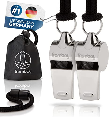 Frambay 2 STK. Trillerpfeife - Pfeife mit innovativer [AirSpin] Kugel I Schiedsrichterpfeife I Signalpfeife I Whistle I Trillerpfeife laut Notfall I Trillerpfeife sportunterricht
