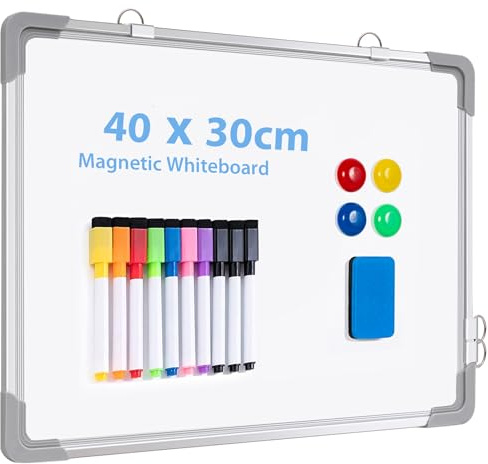 ARCOBIS Magnetisch Whiteboard Klein, Mini A3 Whiteboard 40x30cm Magnettafel Wand HäNgende Doppelseitige Tafel füR Planung, To Do Liste, Schule, Zuhause, BüRo (Silber)