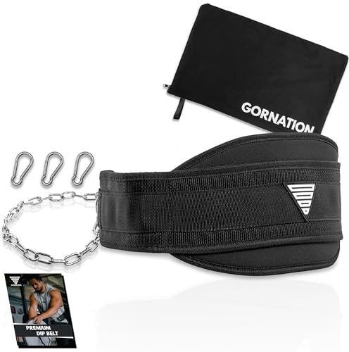 GORNATION Dip Gürtel, Dip Belt mit Kette oder Seil, für Dips & Krafttraining, Trainingsgürtel mit Chain oder Rope für Calisthenics & Bodybuilding, Gewichthebergürtel bis 1000 kg, Weight lifter Belt