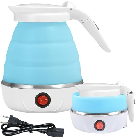 AUTOWNLUX Silikon Faltbarer Wasserkocher 0.6L Reise Tragbarer Mini Faltbare Wasserkocher 5 Minuten Schnelles Kochen für Outdoor Camping Wandern (Blau)