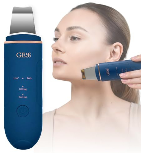 GESS SKY Ultraschall Porenreiniger Gesicht – Skin Scrubber mit Iontophorese, 4 Modi (Peeling, Lifting, Ion+/Ion-), Anti Akne & Mitesserentferner, Wiederaufladbar